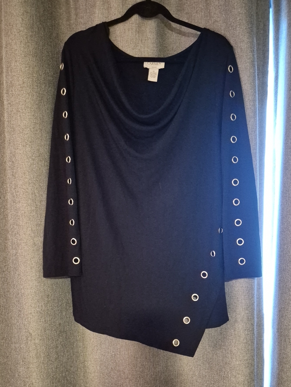Carmen Woman Black Long-Sleeve Grommet Asymmetric Top